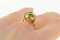 18K Yellow Gold 1960's Domed Emerald Ornate Engraved Ring