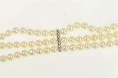 14K White Gold 1940's Diamond Pearl Ornate Swirl Layered Bracelet