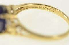 14K Yellow Gold Oval Syn. Sapphire CZ Accent Vintage Ring