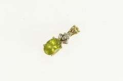 10K Yellow Gold Oval Peridot Diamond Cluster Accent Simple Pendant
