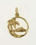 14K Yellow Gold Hawaii Tropical Palm Tree Mountain Travel Charm/Pendant
