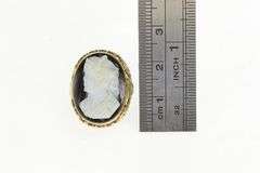 10K Yellow Gold Black White Onyx Stone Cameo Vintage Ring