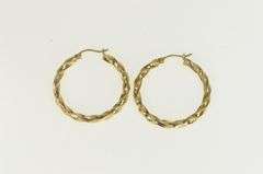 10K Yellow Gold 30.5mm Twist Design Vintage Statement Hoop Earrings
