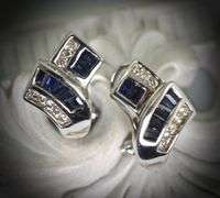 Chic 14K White Gold Sapphire and Diamond Earrings