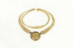 14K Yellow Gold 1995 1/10th Oz Gold Eagle Square Chain Necklace