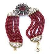 925 Sterling Silver Emerald, Ruby and Cubic Zirconia with 6.75 inches 5 Row Ruby Beads Bracelet