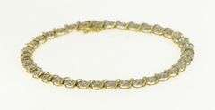 10K Yellow Gold Simple Vintage Diamond Wavy Link Tennis Bracelet