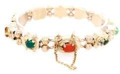 Multi-Gemstone Slide Station Charm Bracelet in 14K