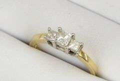 14K Yellow Gold 0.50 Ctw Princess Three Diamond Engagement Ring