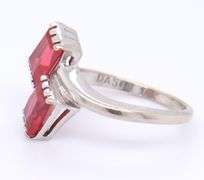 Vintage 10KT White Gold Emerald Cut Ruby Ring