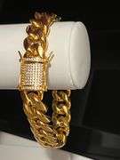 Huge Yellow 18 Kt Gold Plate Cuban Curb Link Bracelet