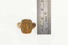 14K Yellow Gold 1890's Victorian Tiger's Eye Carved Intaglio Ring