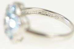 14K White Gold Blue Topaz Ornate Flower Cluster Statement Ring
