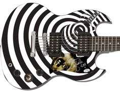 Zakk Wylde Autographed Custom Graphics White Black Spiral Guitar ACOA