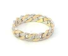 18K Yellow Gold 4.5mm Two Tone Curb Chain Statement Band Ring