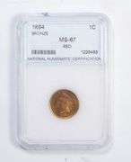 MS67 1864 Indian Head Cent - Red - Bronze - Graded NNC