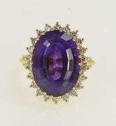 14K Yellow Gold Oval Amethyst Diamond Halo Cocktail Ring