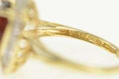 14K Yellow Gold Oval Garnet Diamond Halo Statement Ring