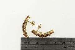 10K Yellow Gold Ornate Vintage Garnet Curved Bar Statement Earrings