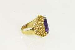 14K Yellow Gold Oval Amethyst Circle Pattern Geometric Ring