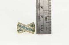 14K Yellow Gold Diamond Blue Topaz Criss Cross X Band Ring