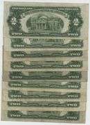 9 Series of 1928 $2 Red Seal Notes in collectible circulated conditions