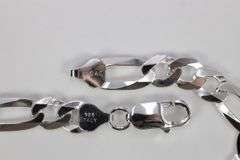 Men's 8mm Solid .925 Sterling Silver Flat Figaro Chain Link Italy Bracelet 9"