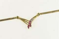 14K Yellow Gold Marquise Ruby Diamond Chevron Chain Necklace