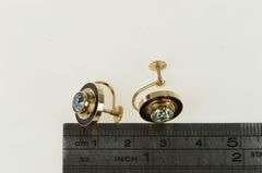 10K Yellow Gold 1940's Blue Topaz Black Enamel Screw Back Earrings