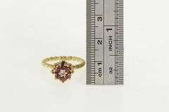 14K Yellow Gold 1960's Diamond Ruby Flower Buttercup Ring