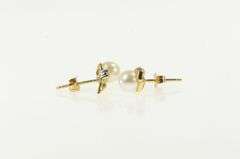 10K Yellow Gold Pearl Diamond Accent Vintage Classic Stud Earrings