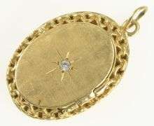 14K Yellow Gold Retro Ornate Diamond Photo Picture Locket Pendant
