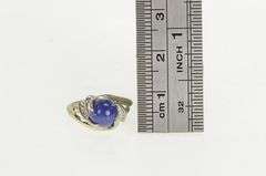 14K White Gold Syn. Blue Star Sapphire Diamond Retro Ring