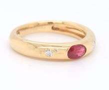 Fantastic Yellow Gold East West Ruby and Diamond Ring