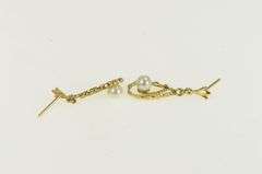 10K Yellow Gold Vintage Pearl Swirl Tear Drop Dangle Earrings