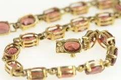10K Yellow Gold Oval Garnet Vintage Statement Bracelet