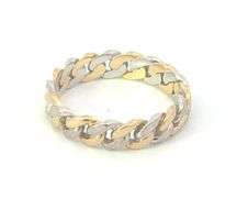 18K Yellow Gold 4.5mm Two Tone Curb Chain Statement Band Ring