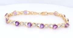 Attractive Yellow Gold Amethyst Heart and Diamond accent Bracelet
