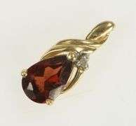 10K Yellow Gold Pear Garnet Diamond Accent Vintage Pendant