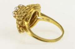 18K Yellow Gold 1960's Seed Pearl Sapphire Swirl Cocktail Ring