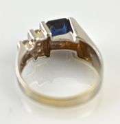 Contemporary 14K Sapphire and Diamond Step Style Ring