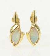 14K Yellow Gold Marquise Opal Ornate Bypass Clip Back Earrings