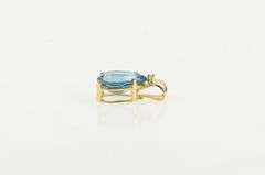 14K Yellow Gold Pear Blue Topaz Diamond Accent Classic Pendant