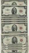 Nice Crisp lot of 11 Small Size $2 Red Seals. 5 1953 & 6 1963