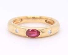 Fantastic Yellow Gold East West Ruby and Diamond Ring