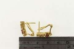 14K Yellow Gold Squared Natural Ruby Diamond Bar French Clip Earrings