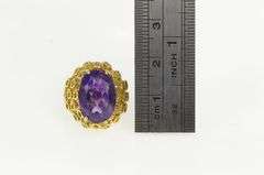14K Yellow Gold Oval Amethyst Circle Pattern Geometric Ring