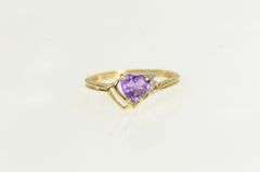 10K Yellow Gold Amethyst Diamond Vintage Heart Bypass Ring