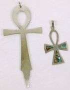 2 Large Vintage Sterling Ankh Pendants