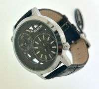 Men's Stainless Steel Skone Watch with 42mm case and black leather strap